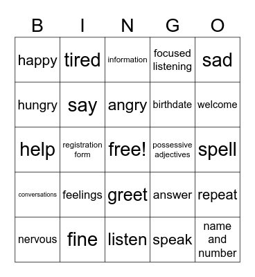 UNIT VOCABULARY, 1-23-23 Bingo Card