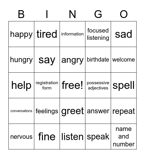 UNIT VOCABULARY, 1-23-23 Bingo Card