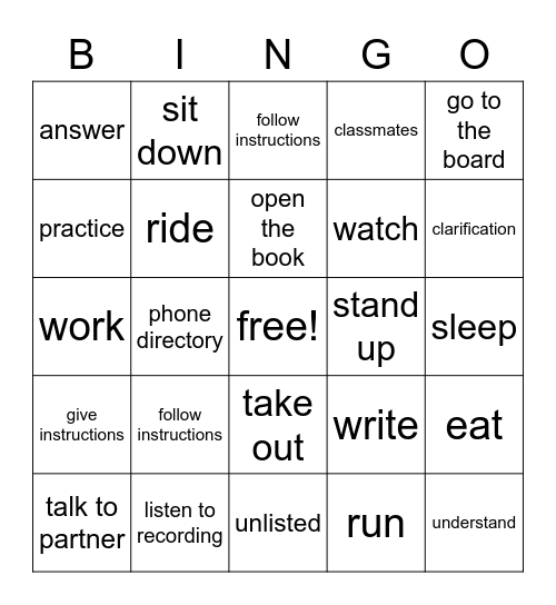 PRE-UNIT VOCABULARY, 1-23-23 Bingo Card