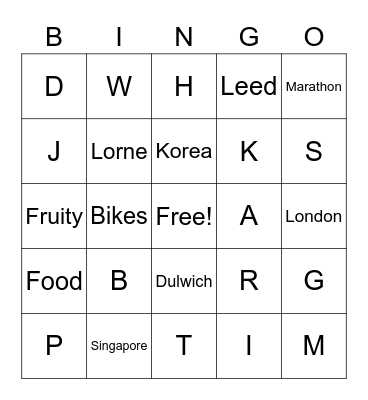 test Bingo Card