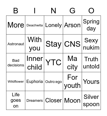 @OT7s_obsession Bingo Card