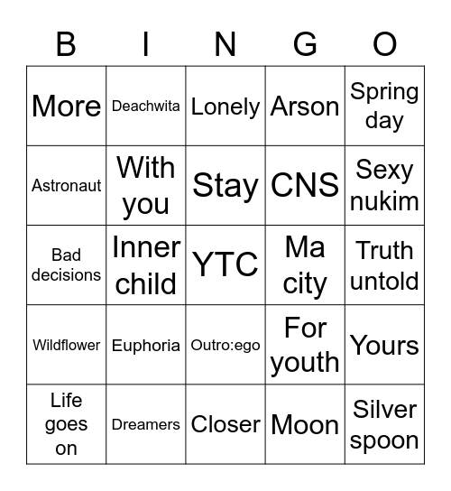 @OT7s_obsession Bingo Card