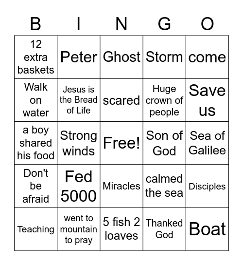 Miracles of Jesus Bingo Card