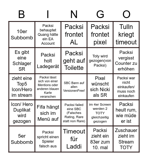 Packsi BullshitBingo 30er Toty Stream Bingo Card