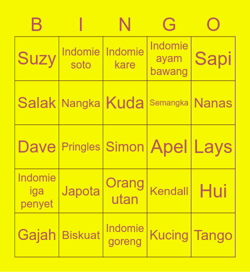 Gracie’s Bingo Card