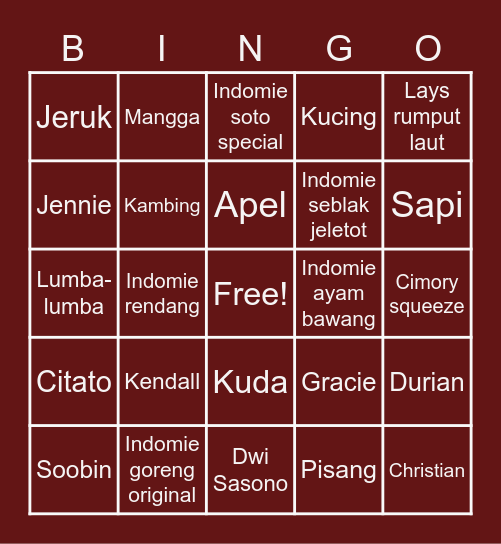 Bingo Screameemies - YJ Bingo Card