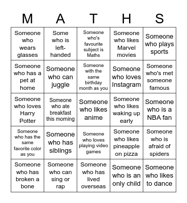 Find Someone Who Bingo Card