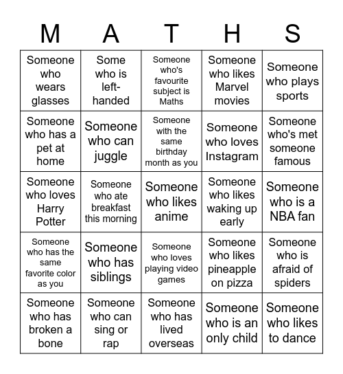 Find Someone Who Bingo Card