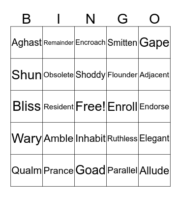 Vocabulary Bingo Card