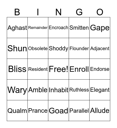 Vocabulary Bingo Card