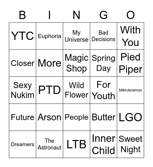 @VMin95bts7 Bingo Card