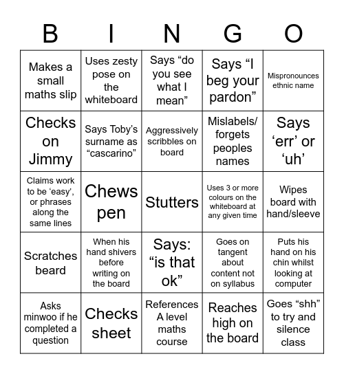 Untitled Bingo Card