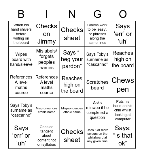 Untitled Bingo Card