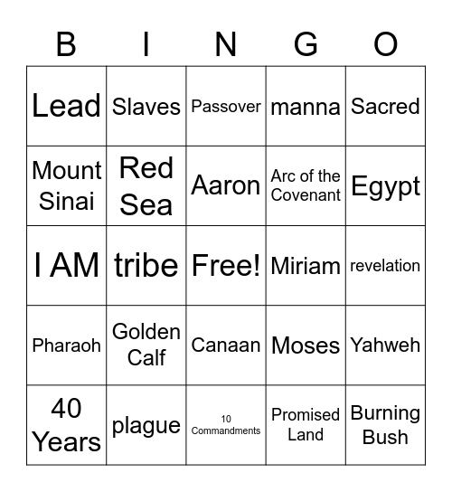 Moses Bingo Card