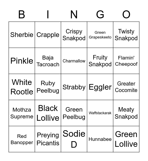 Pyron round 1 [Bugsnax] Bingo Card