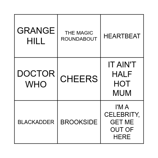 THAT'S ENTERTAINMENT Bingo Card