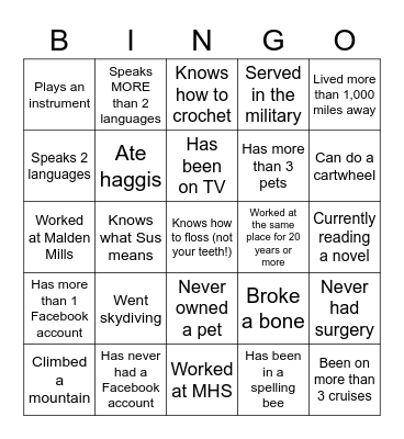 Know Your Family Bingo Card