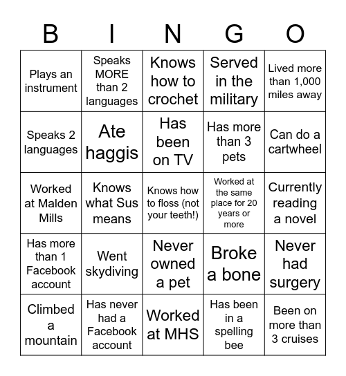 Know Your Family Bingo Card