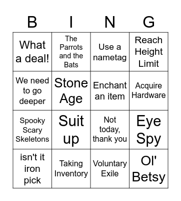 Minecraft Achievement Game Bingo Card