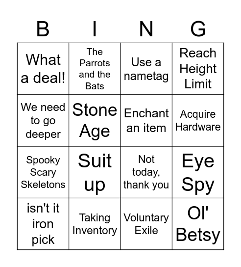 Minecraft Achievement Game Bingo Card