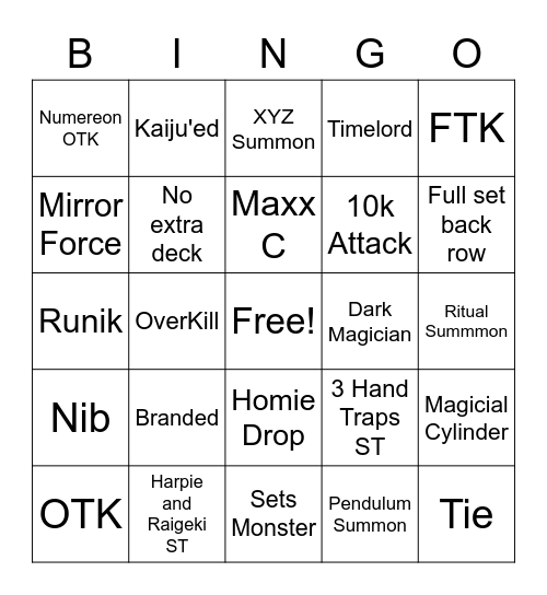 Master Duel Bingo Card