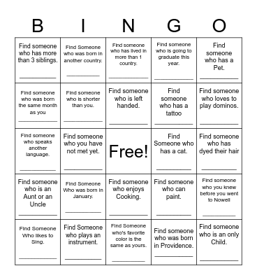 Find Someone Who Bingo Card