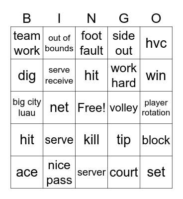 HVC Hawk Volleyball Bingo Card