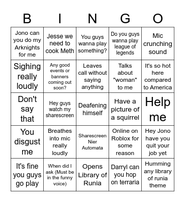 Nicholas Go Bingo Card