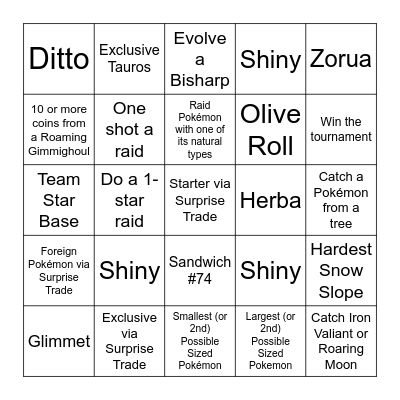 Pokémon Scarlet/Violet Treasure Hunt Bingo Card