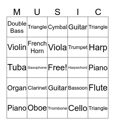 Musical Instrument Bingo Card