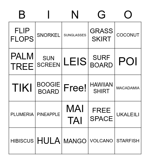 ALOHA BINGO Card ALOHA BINGO Card