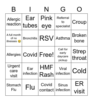 Winter Sickness Bingo Card