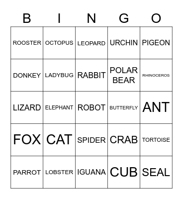 ANIMALS Bingo Card