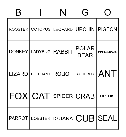 ANIMALS Bingo Card