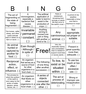 Unti 3: The soil and grasslands Bingo Card