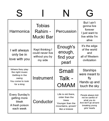 MUSIC MUSIC MUSIC Bingo Card