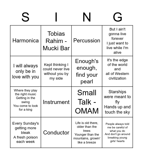 MUSIC MUSIC MUSIC Bingo Card