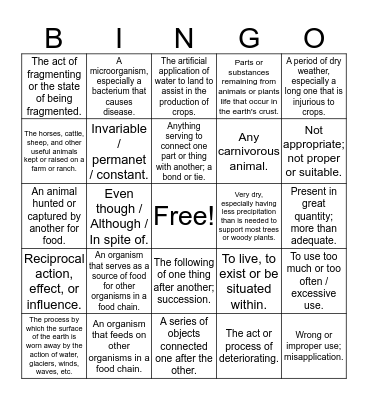 Unti 3: The soil and grasslands Bingo Card