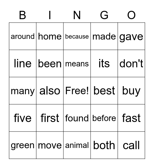 Sight Words List D pt.1 Bingo Card
