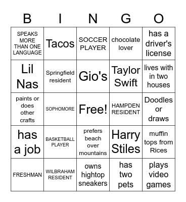 H block  Bingo - Get to Know  you Bingo Card