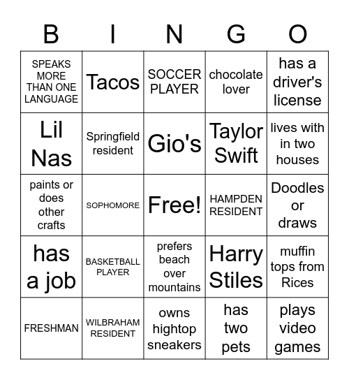 H block  Bingo - Get to Know  you Bingo Card