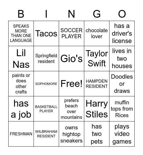 H block  Bingo - Get to Know  you Bingo Card