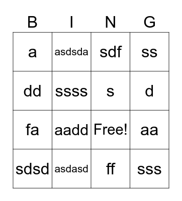 test Bingo Card