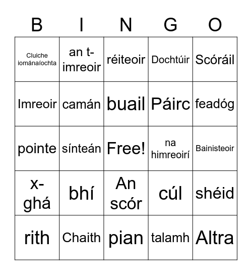 Imreoir Gortaithe Bingo Card