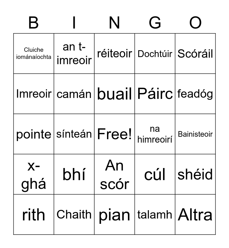 Imreoir Gortaithe Bingo Card