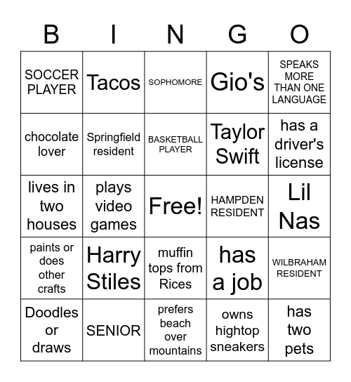 H block  Bingo - Get to Know  you Bingo Card