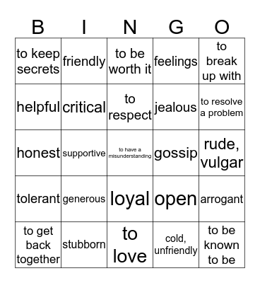 Sp3 Ch2 Vocab2 English Bingo Card