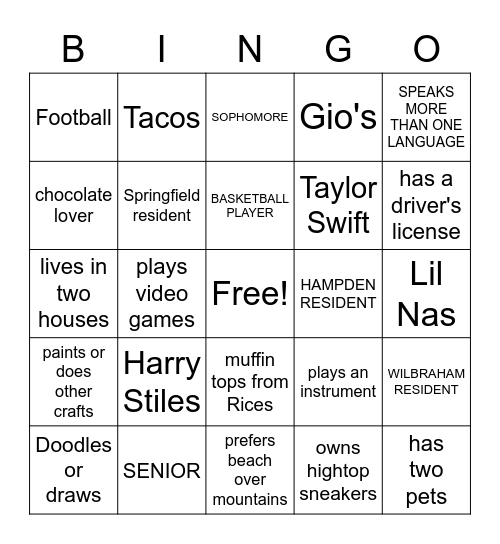 H block  Bingo - Get to Know  you Bingo Card