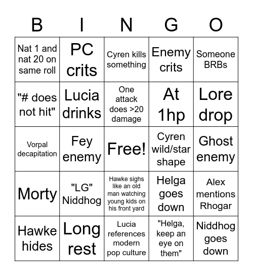 Untitled Bingo Card