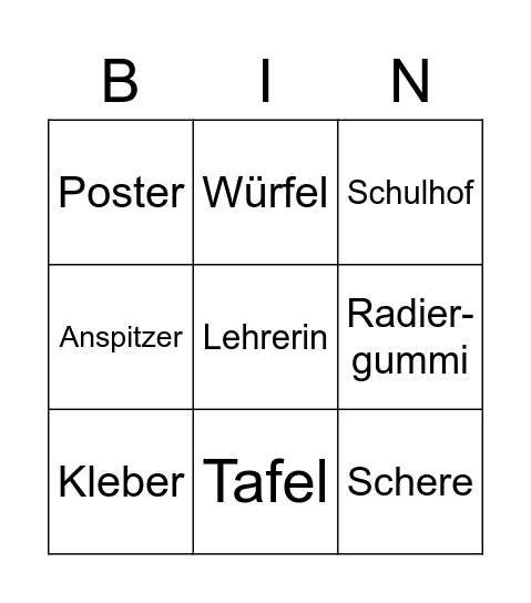 In der Schule Bingo Card